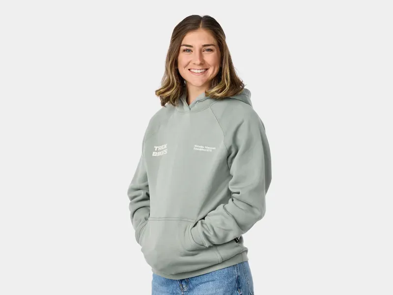 Trek Right Stacked Unisex Hoodie in Sage Gray-1